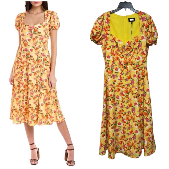 Alexia Admor Gracie Sweetheart Fit & Flare Midi Dress in Yellow Floral Size 6 - Picture 2 of 16